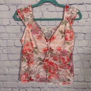 Rebellious Dreamer Womens Sheer Floral Lace Sleeveless Top Pink L Fairy Coquette